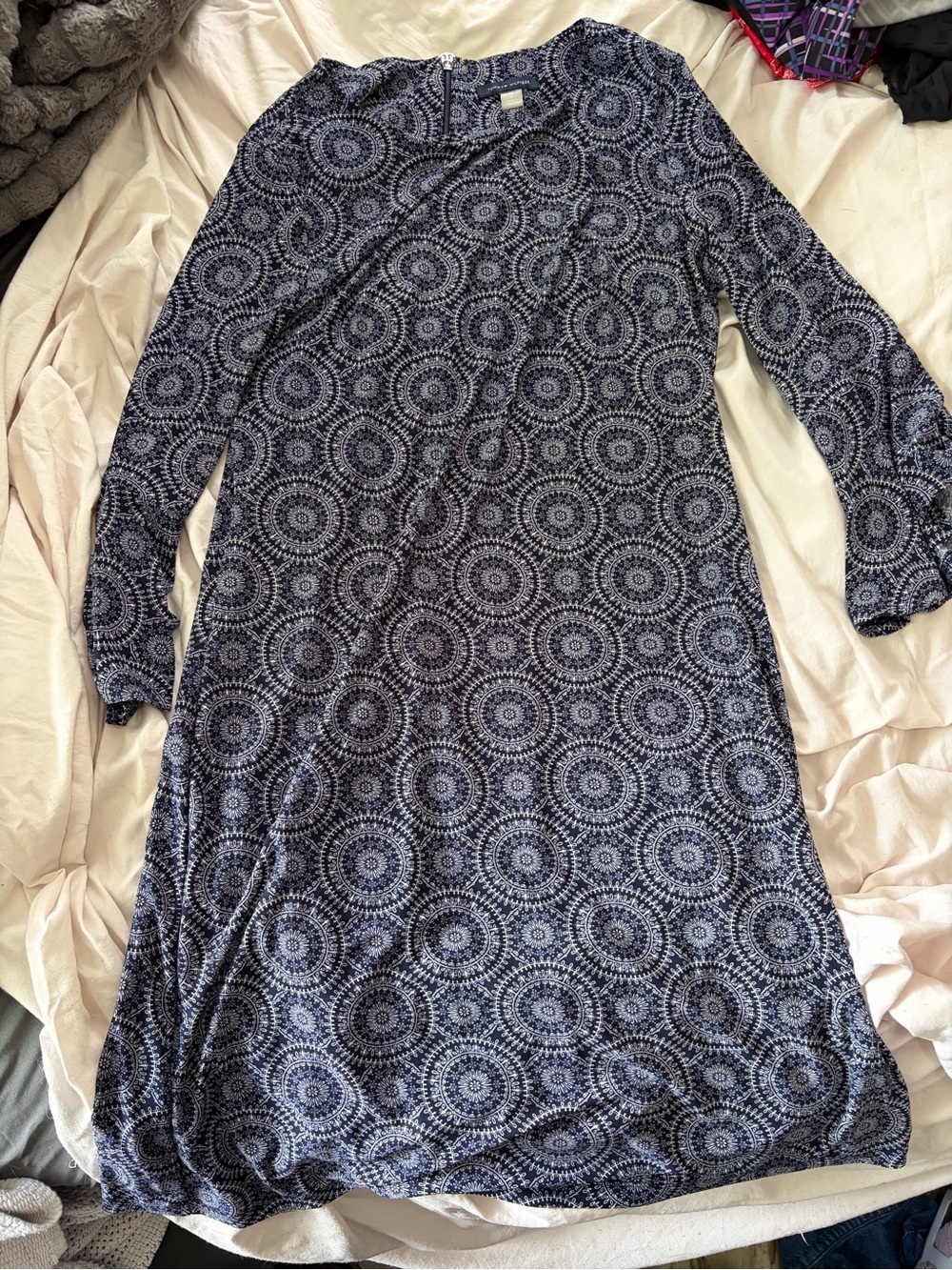 Tommy Hilfiger Navy Blue Long Sleeve Medallion Print Dress
